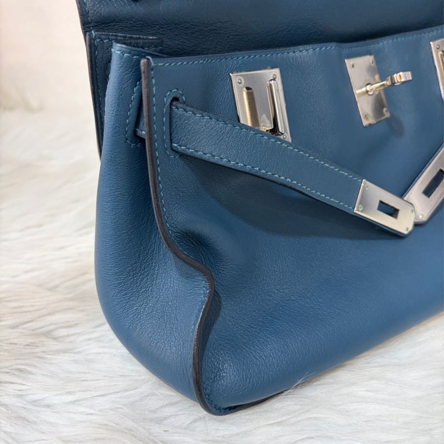 Hermes Jypsiere 28 霧霾藍 藍色 牛皮 銀釦 吉普賽 斜背包-57