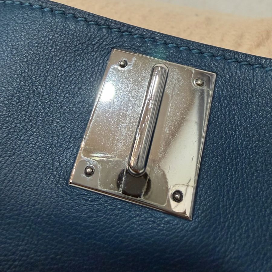Hermes Jypsiere 28 霧霾藍 藍色 牛皮 銀釦 吉普賽 斜背包-60