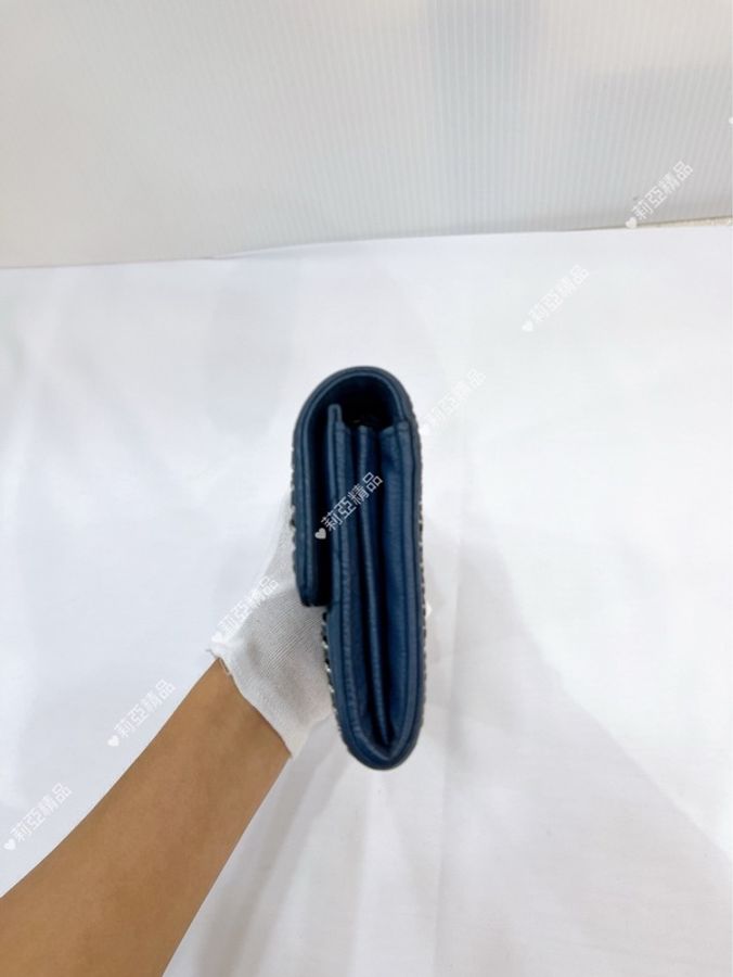 莉亞精品♡ Chanel A80287 藍色復古銀扣長夾 二手美包-4
