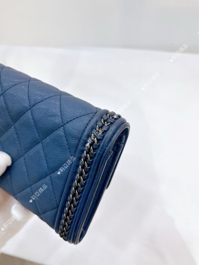 莉亞精品♡ Chanel A80287 藍色復古銀扣長夾 二手美包-6
