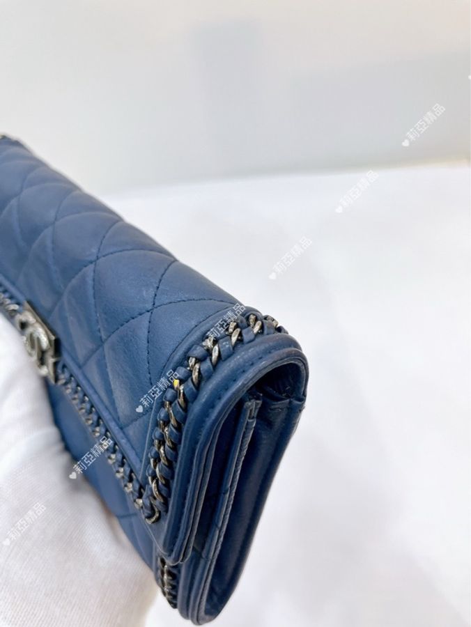 莉亞精品♡ Chanel A80287 藍色復古銀扣長夾 二手美包-8