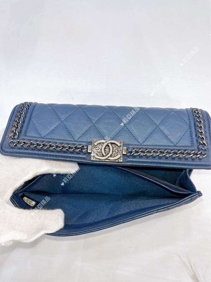 莉亞精品♡ Chanel A80287 藍色復古銀扣長夾 二手美包-14