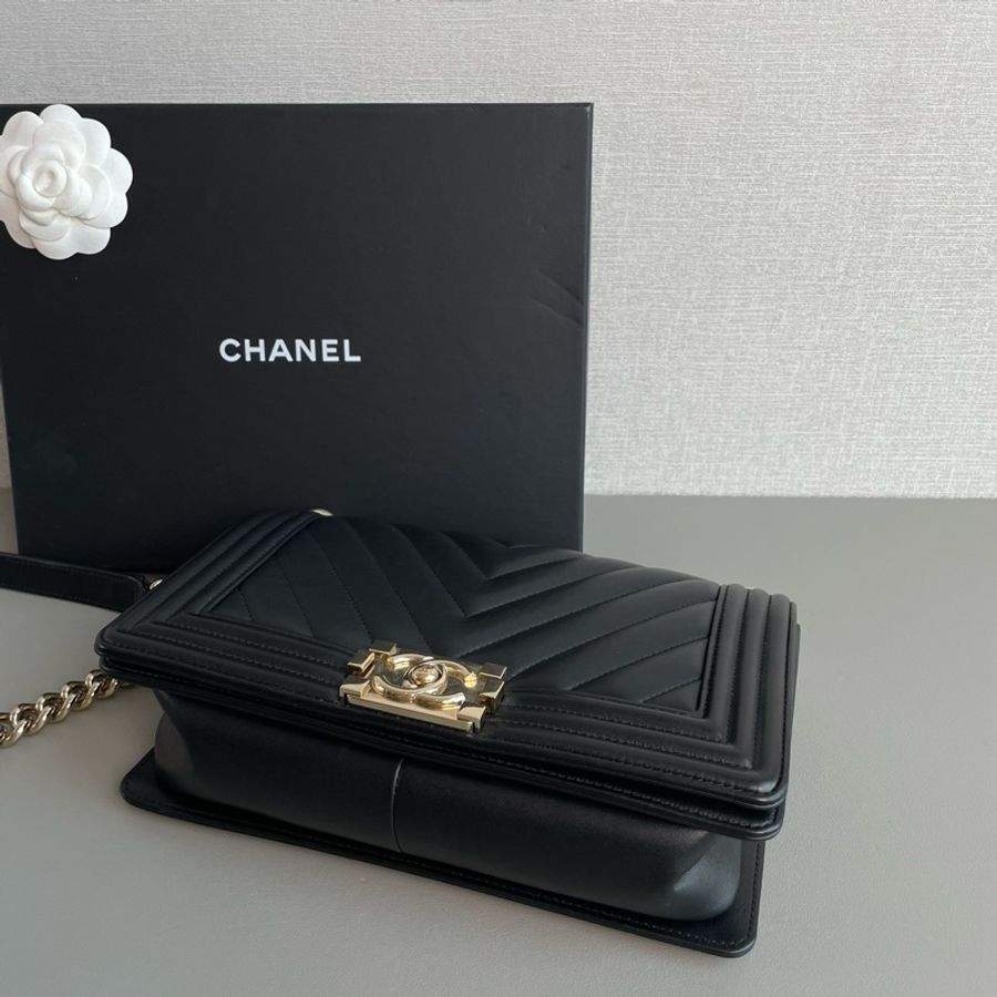 💎Chanel香奈兒|黑金牛皮Leboy中號 V紋鏈條包|98新27開無卡-6