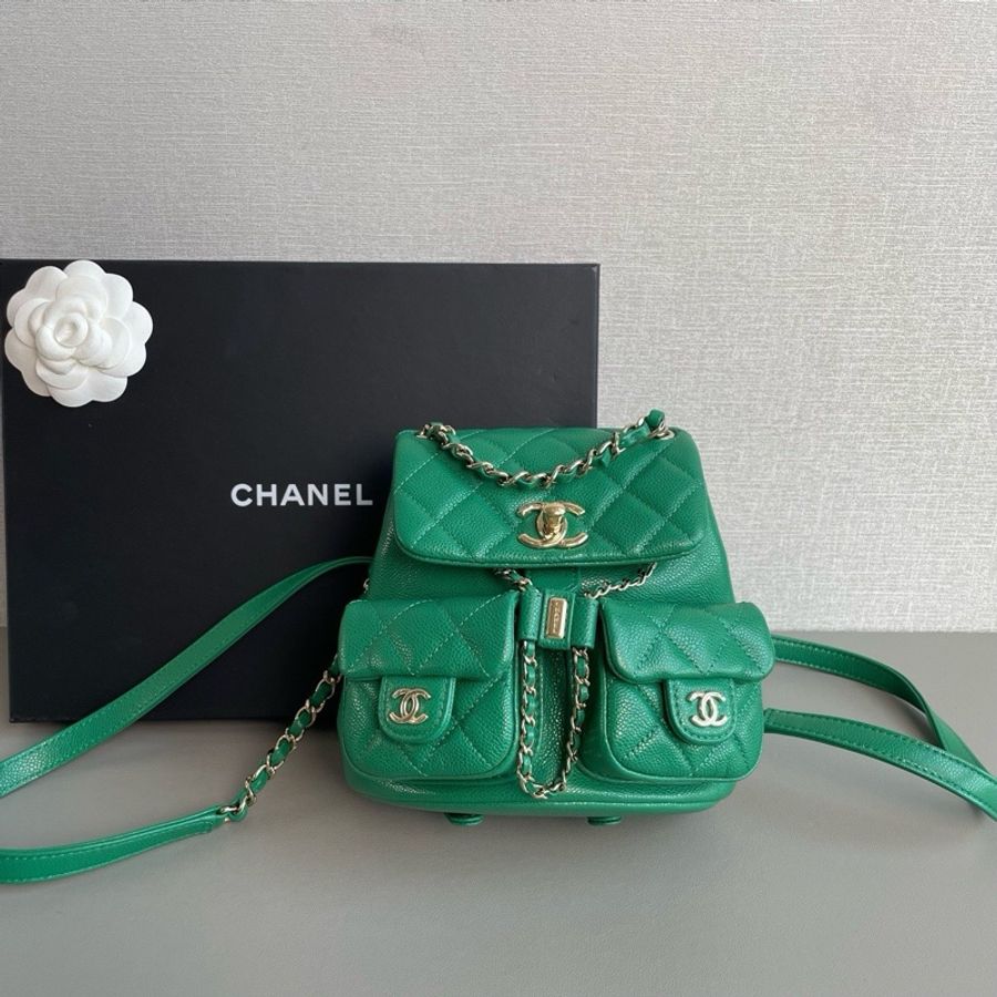 💎Chanel香奈兒｜24ADuma綠色金扣荔枝皮青蛙雙肩包｜小號｜99新芯片款-1