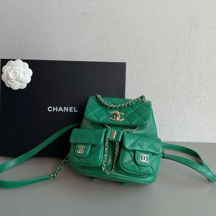 💎Chanel香奈兒｜24ADuma綠色金扣荔枝皮青蛙雙肩包｜小號｜99新芯片款-3