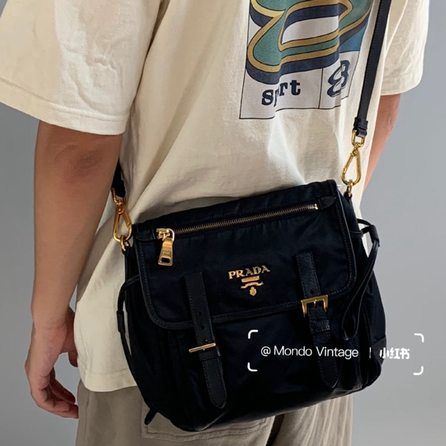 🌷PRADA 稀有尼龍郵差包|經典花紋✦fufu style 精品✦ 氣質款|側背包.斜背包-2