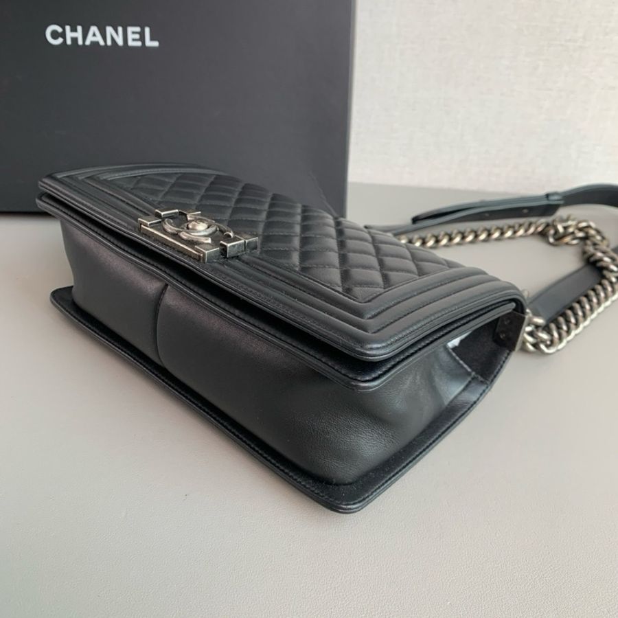 Chanel香奈兒🖤 Leboy 黑銀牛皮中號鏈條包💕-6