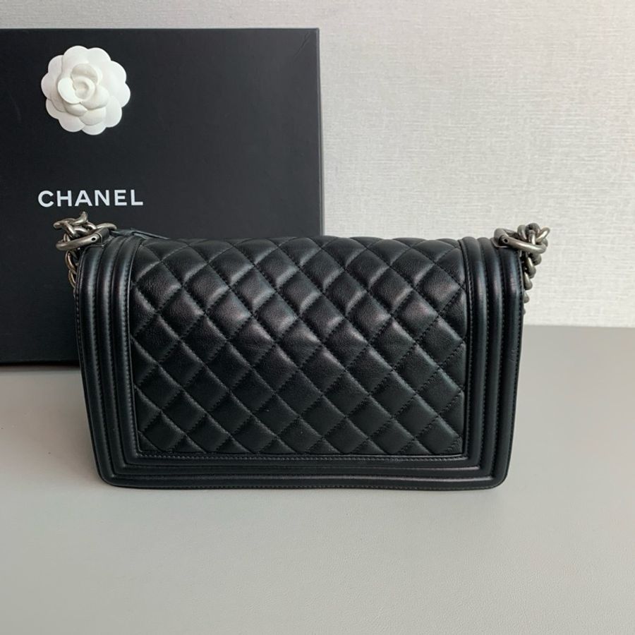 Chanel香奈兒🖤 Leboy 黑銀牛皮中號鏈條包💕-8