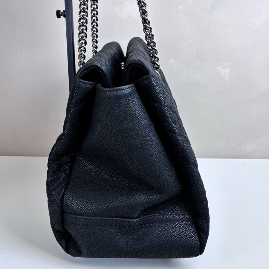 Chanel/香奈兒 黑銀孟買2way荔枝紋牛皮銀鏈 17開 單肩包-2