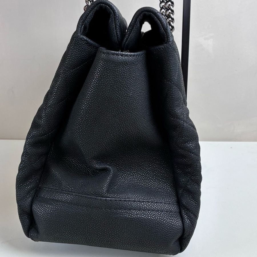 Chanel/香奈兒 黑銀孟買2way荔枝紋牛皮銀鏈 17開 單肩包-3