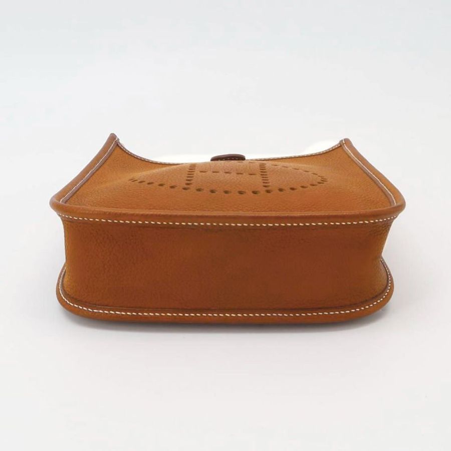 Hermes Evelyne16鏤空單肩包Barenia Faubourg福寶馬鞍皮銀扣34黃褐色G刻-5