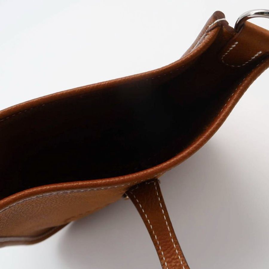 Hermes Evelyne16鏤空單肩包Barenia Faubourg福寶馬鞍皮銀扣34黃褐色G刻-6
