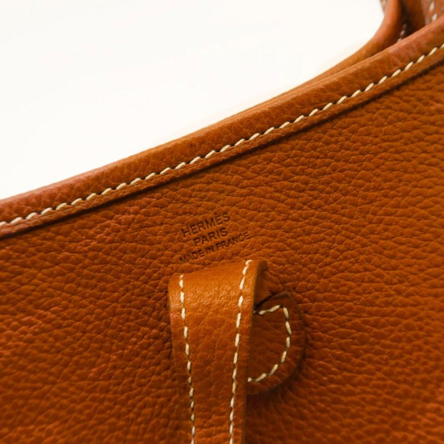 Hermes Evelyne16鏤空單肩包Barenia Faubourg福寶馬鞍皮銀扣34黃褐色G刻-7