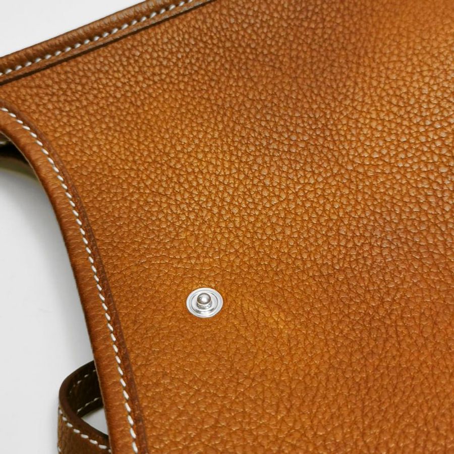 Hermes Evelyne16鏤空單肩包Barenia Faubourg福寶馬鞍皮銀扣34黃褐色G刻-11