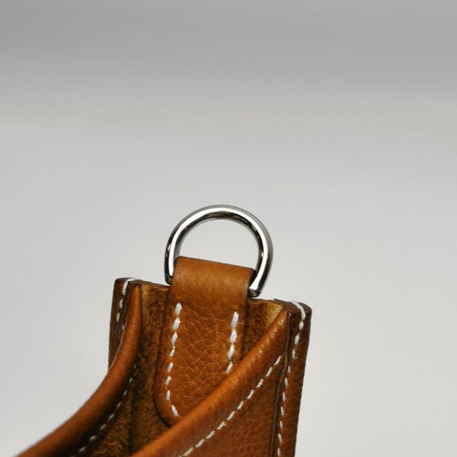 Hermes Evelyne16鏤空單肩包Barenia Faubourg福寶馬鞍皮銀扣34黃褐色G刻-13
