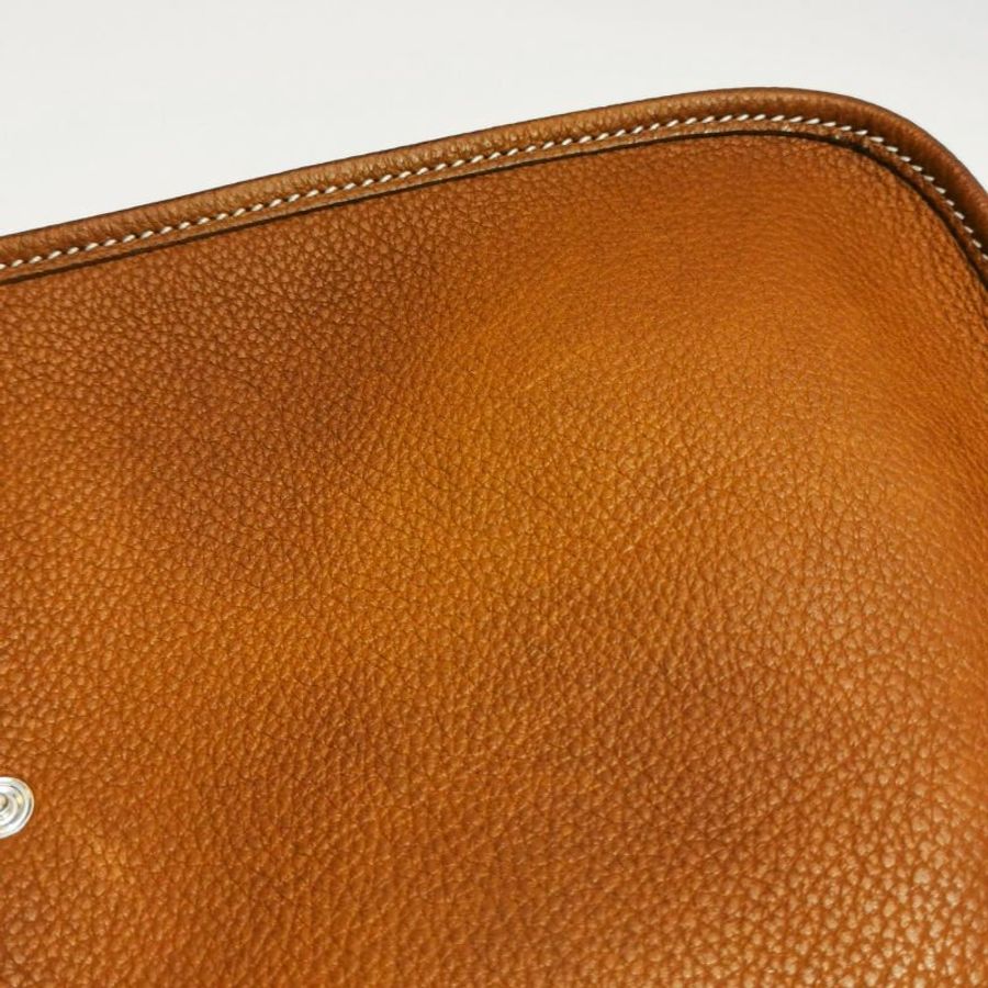 Hermes Evelyne16鏤空單肩包Barenia Faubourg福寶馬鞍皮銀扣34黃褐色G刻-18