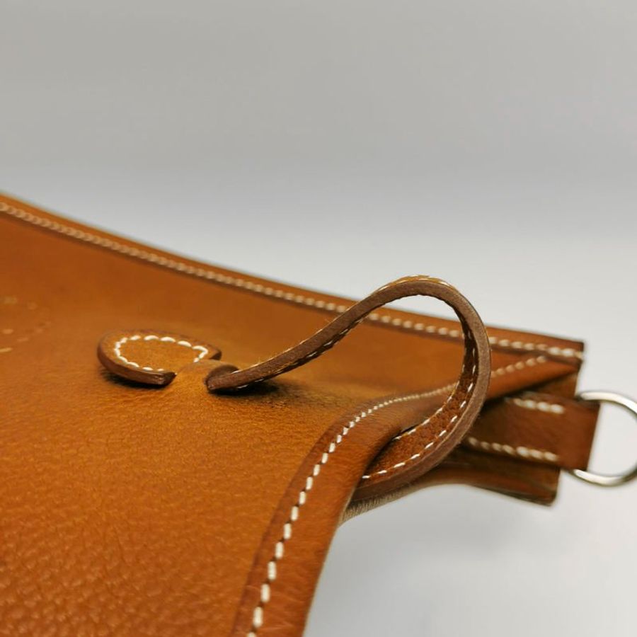 Hermes Evelyne16鏤空單肩包Barenia Faubourg福寶馬鞍皮銀扣34黃褐色G刻-22