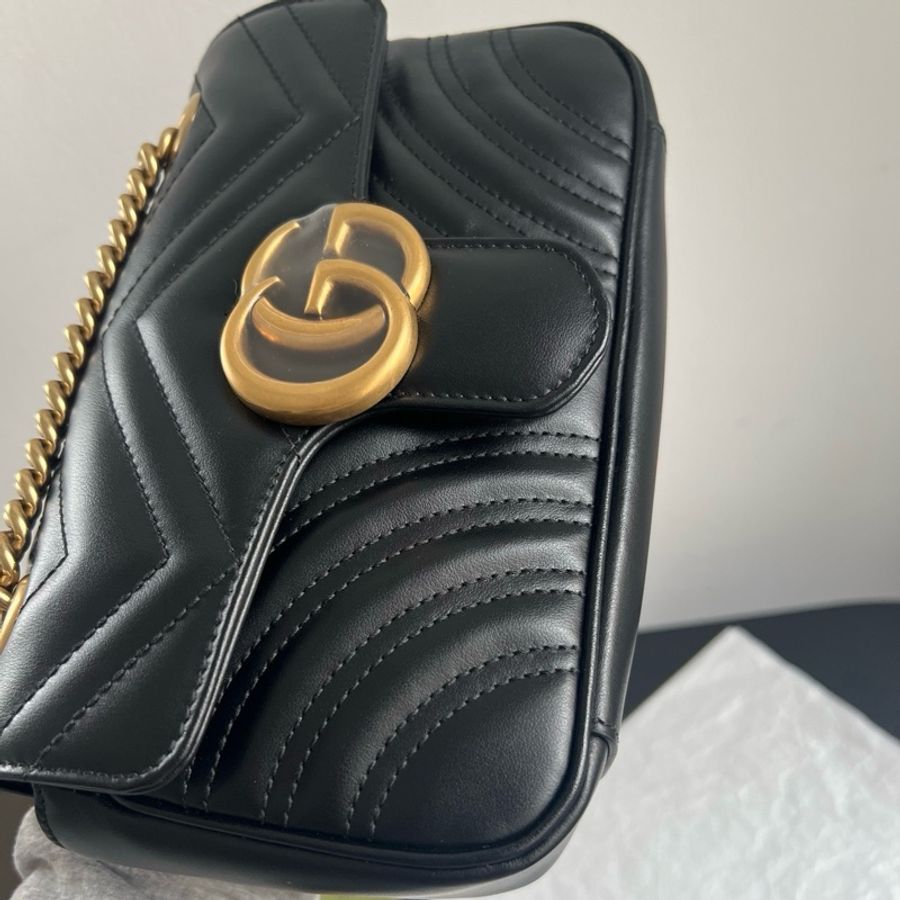 古馳Gucci marmont黑金馬蒙22,小號單肩包斜挎包-8