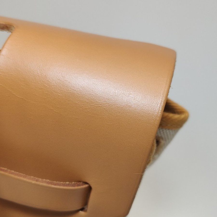 Hermes Herbag31狂躁的新娘馬鞍釘鎖釦子母包斜挎包單肩包Hunter牛皮帆布銀扣棕色淺米色-26