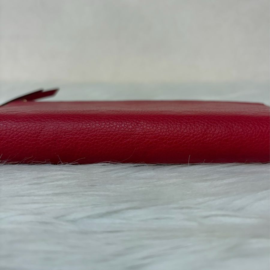 LV M62529 紅皮 牛皮 壓紋 金釦 對開 長夾-4