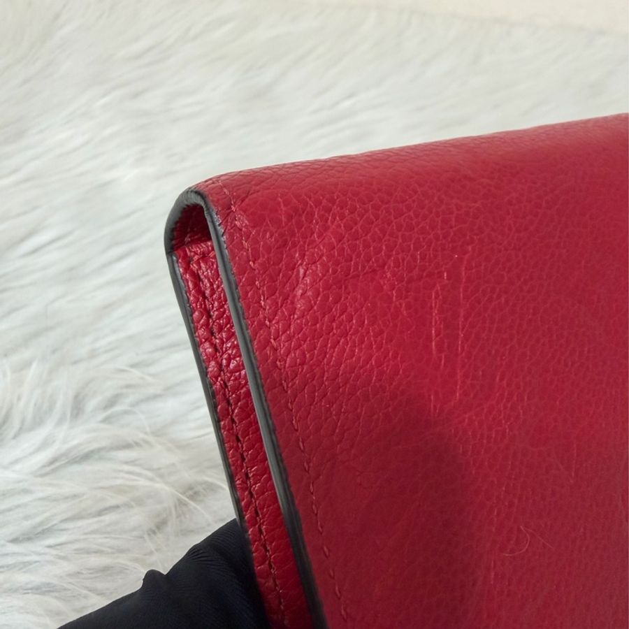 LV M62529 紅皮 牛皮 壓紋 金釦 對開 長夾-7