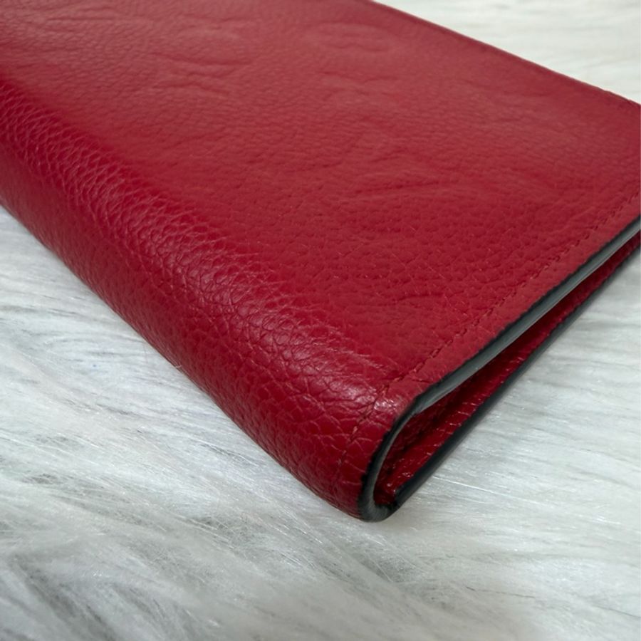 LV M62529 紅皮 牛皮 壓紋 金釦 對開 長夾-8