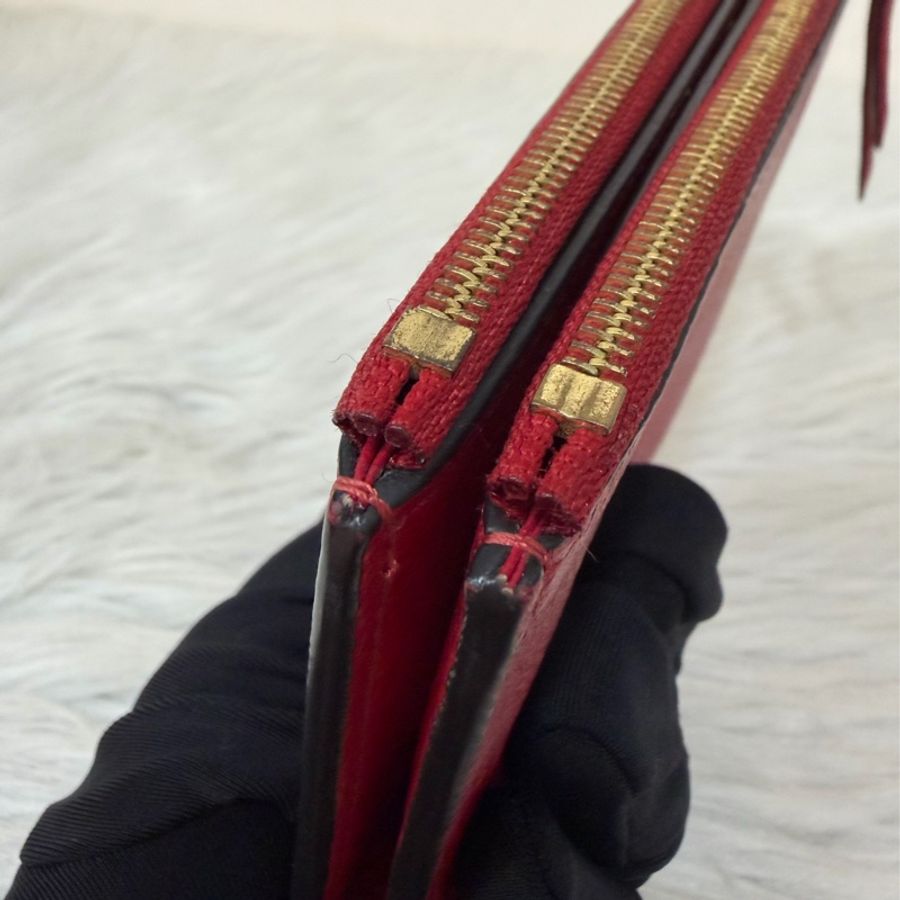 LV M62529 紅皮 牛皮 壓紋 金釦 對開 長夾-12