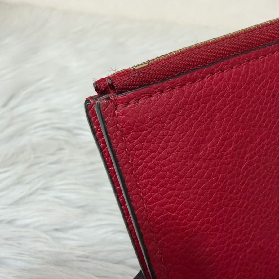 LV M62529 紅皮 牛皮 壓紋 金釦 對開 長夾-13