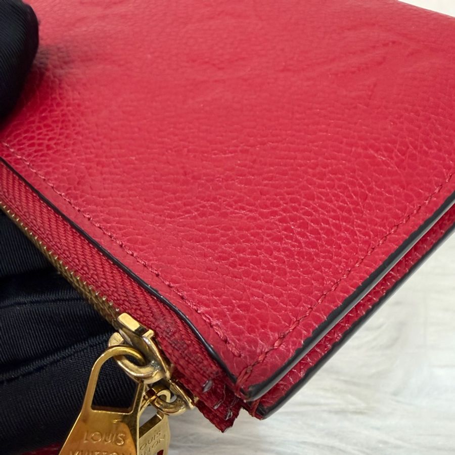 LV M62529 紅皮 牛皮 壓紋 金釦 對開 長夾-14