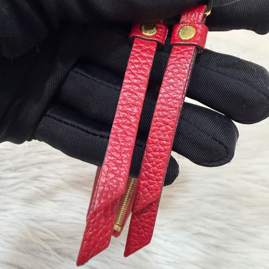 LV M62529 紅皮 牛皮 壓紋 金釦 對開 長夾-19