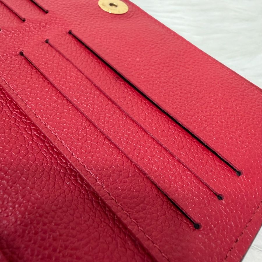 LV M62529 紅皮 牛皮 壓紋 金釦 對開 長夾-26