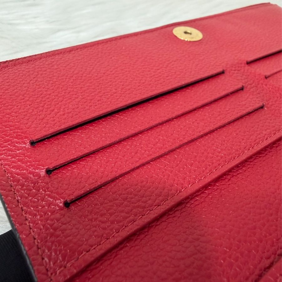 LV M62529 紅皮 牛皮 壓紋 金釦 對開 長夾-27