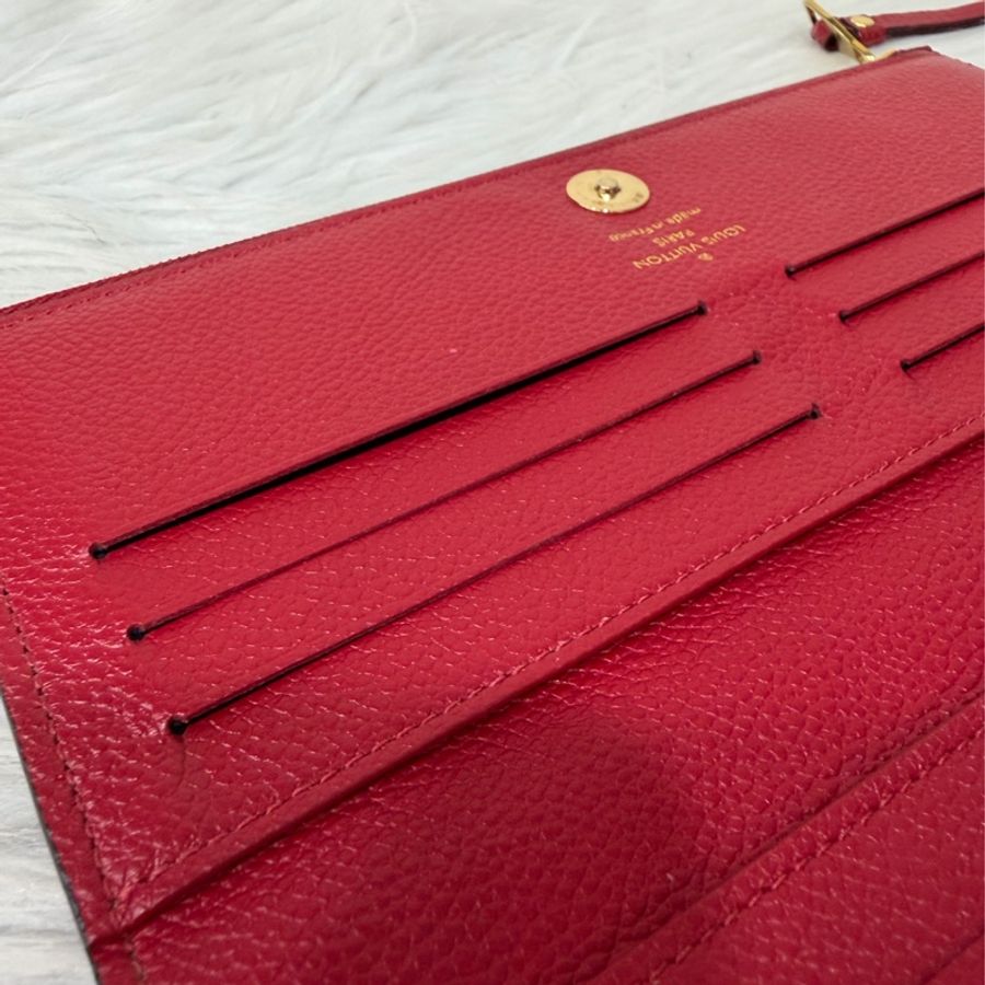 LV M62529 紅皮 牛皮 壓紋 金釦 對開 長夾-28