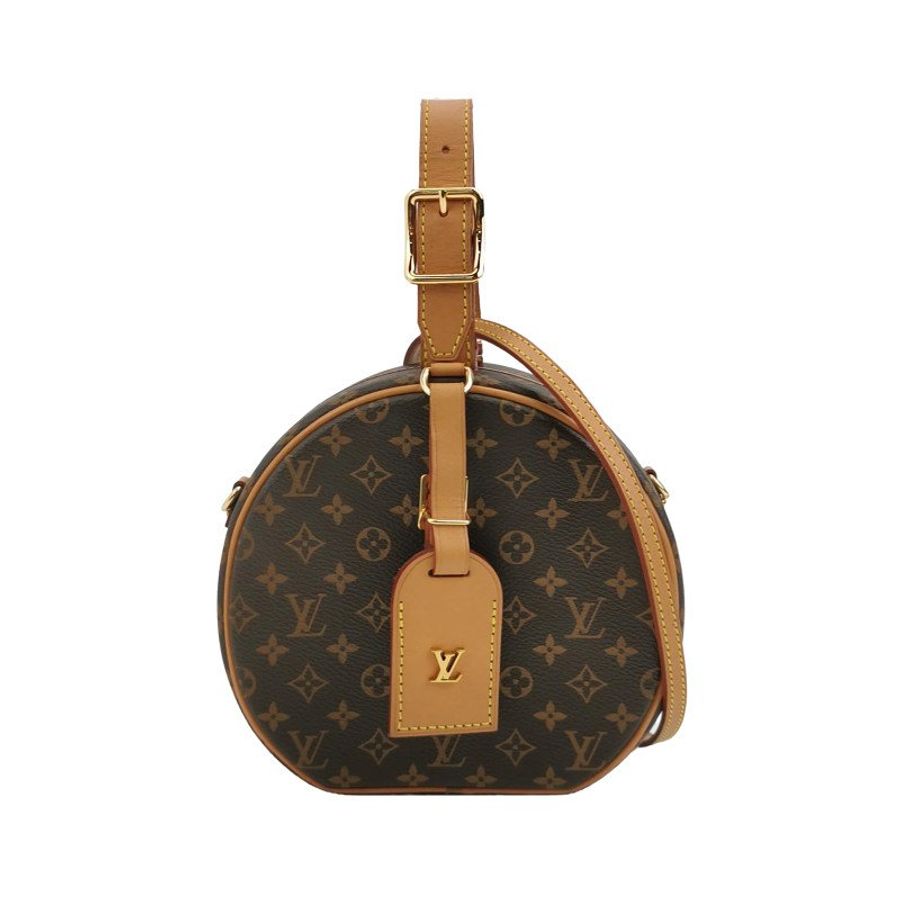 Louis Vuitton (LV) Boite Chapeau小號植鞣革Monogram印花圓餅包斜挎包單肩包芯片款-0