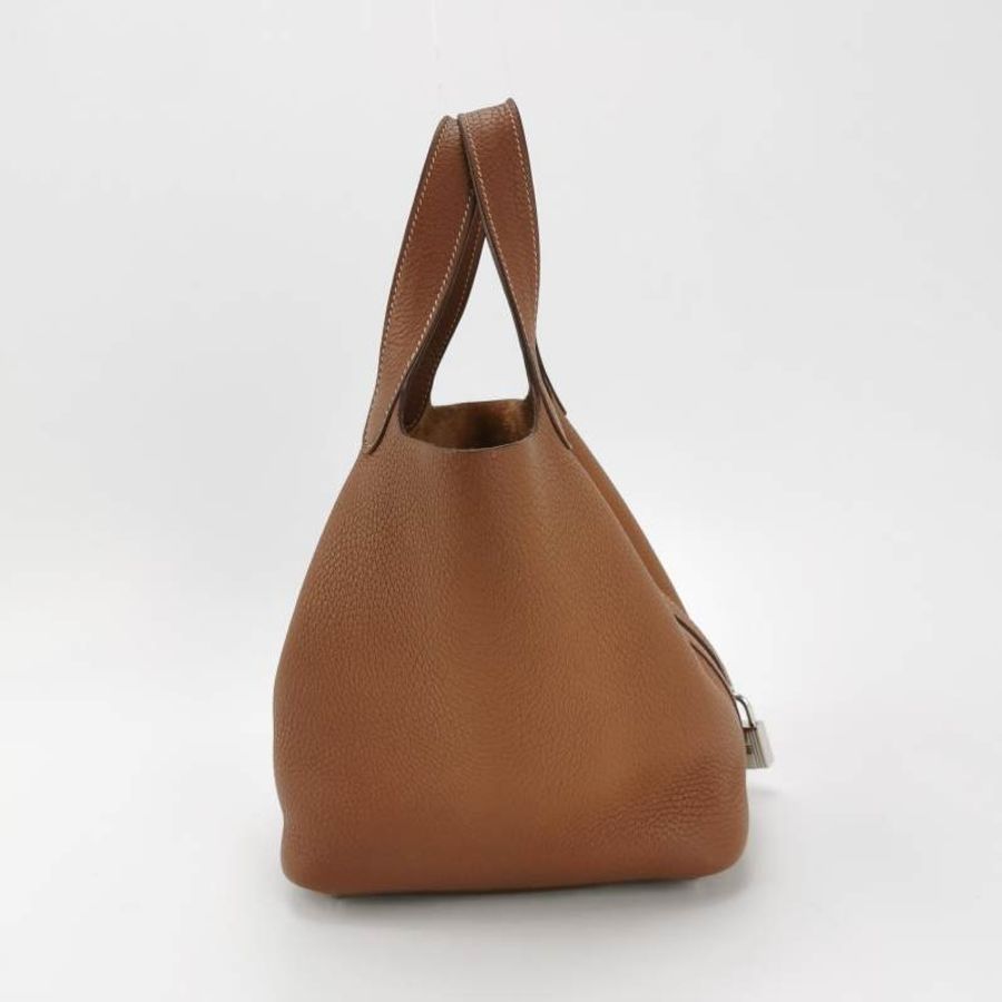 Hermes Picotin菜籃子包18手提包Clemence(TC)牛皮銀扣37金棕Y刻-3