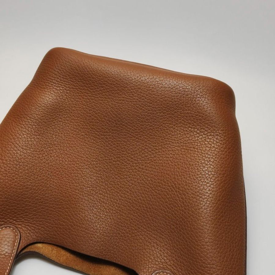 Hermes Picotin菜籃子包18手提包Clemence(TC)牛皮銀扣37金棕Y刻-23
