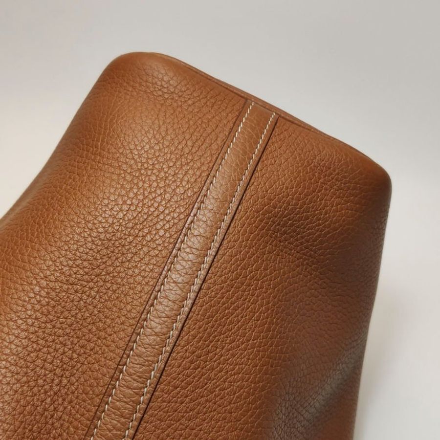 Hermes Picotin菜籃子包18手提包Clemence(TC)牛皮銀扣37金棕Y刻-24