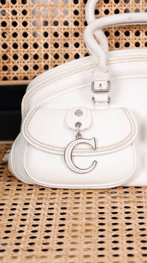 Dior 05年秀款海报款白色外缝线侦探包手提包-8