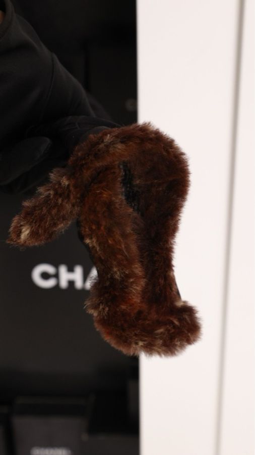Chanel 03年棕色条纹毛毛滚边两口袋圆领上衣外套-17