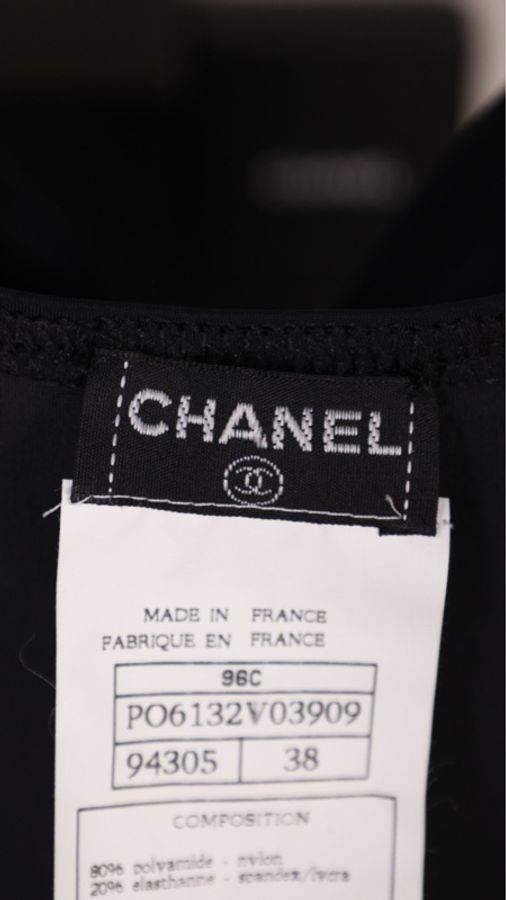 Chanel 96年黑白山茶花镂空吊带背心连衣泳衣山茶花可拆卸-23