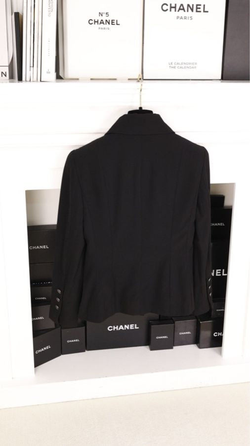 Chanel 01年黑色羊毛双排扣收腰两口袋西装上衣外套-6