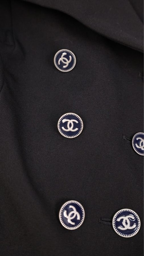 Chanel 01年黑色羊毛双排扣收腰两口袋西装上衣外套-63
