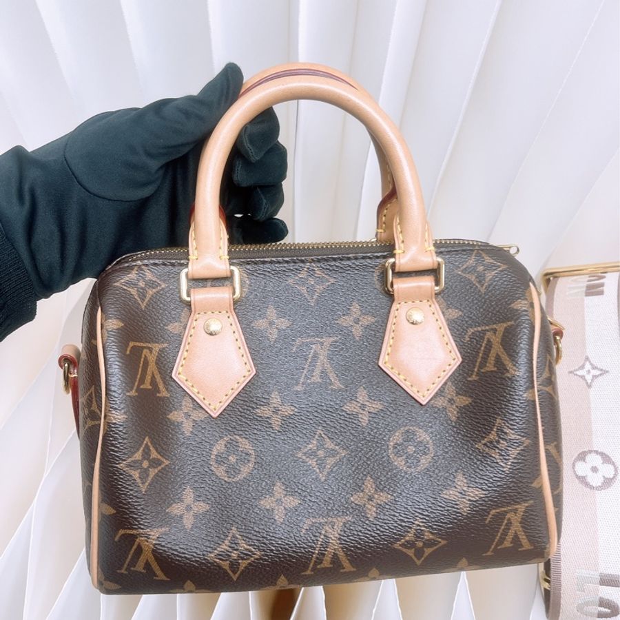 Lv speedy 20 老花波士頓 奶茶肩帶-1