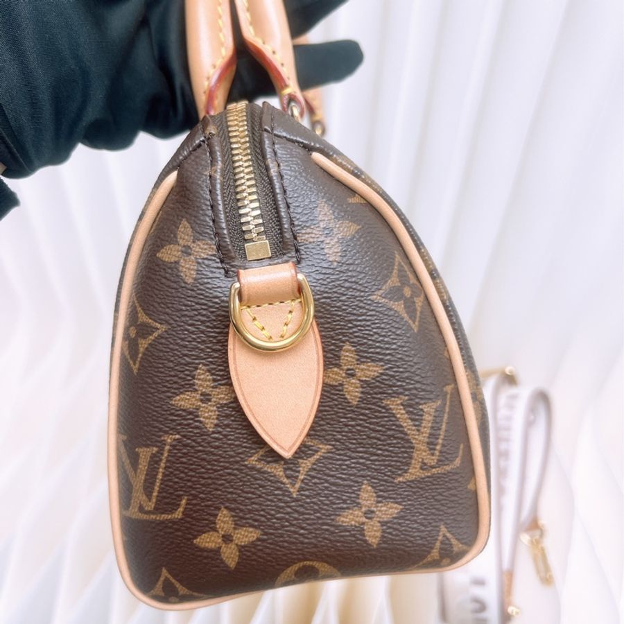 Lv speedy 20 老花波士頓 奶茶肩帶-3