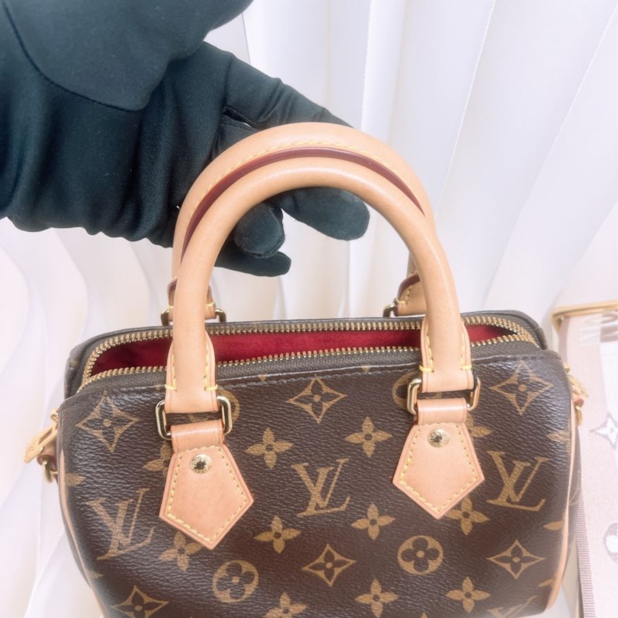 Lv speedy 20 老花波士頓 奶茶肩帶-5
