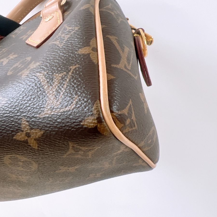 Lv speedy 20 老花波士頓 奶茶肩帶-6
