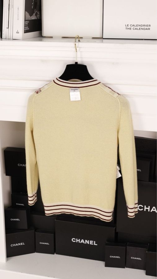 Chanel 04年秀款黄棕格纹山羊绒针织开衫马甲开衫套装-3