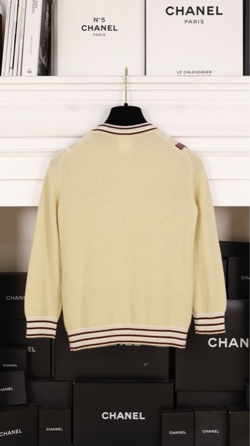 Chanel 04年秀款黄棕格纹山羊绒针织开衫马甲开衫套装-10