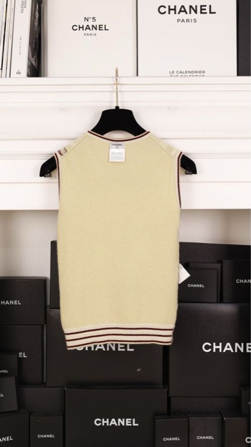 Chanel 04年秀款黄棕格纹山羊绒针织开衫马甲开衫套装-17