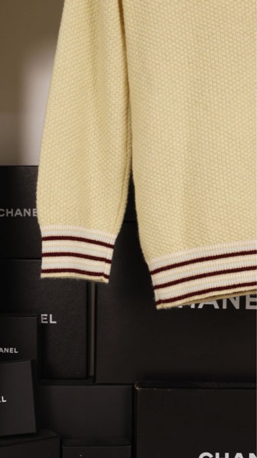Chanel 04年秀款黄棕格纹山羊绒针织开衫马甲开衫套装-62